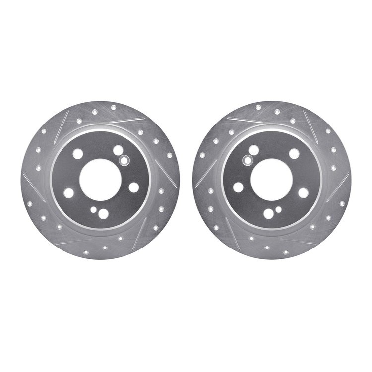 7002-63089 Drilled/Slotted Brake Rotors [Silver], 1990-1995 Mercedes-Benz, Position: Rear