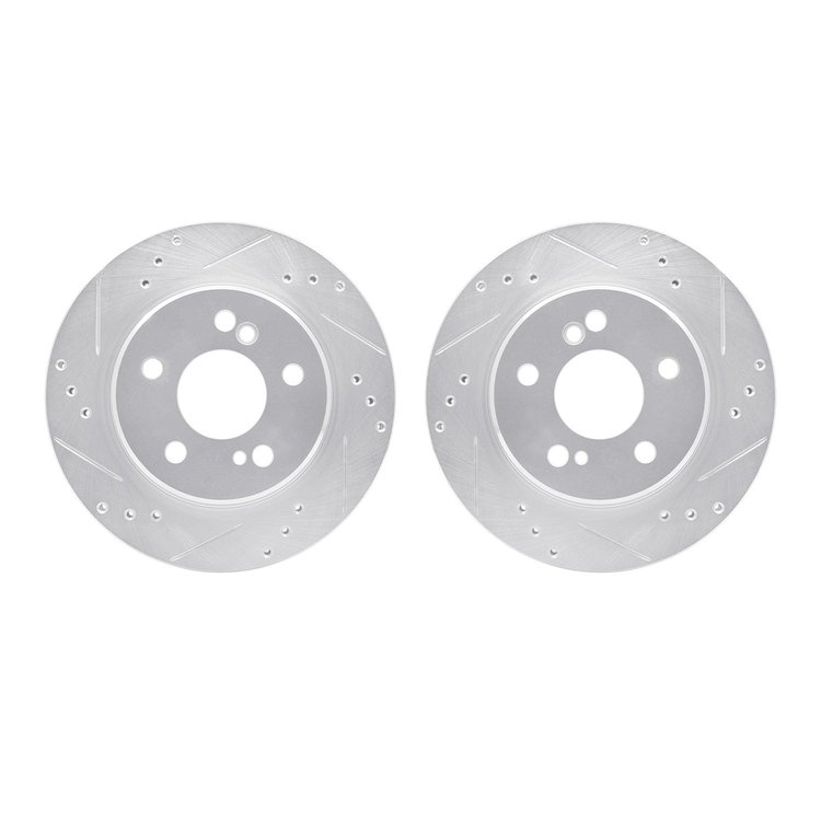 7002-63091 Drilled/Slotted Brake Rotors [Silver], 1992-1995 Mercedes-Benz, Position: Rear