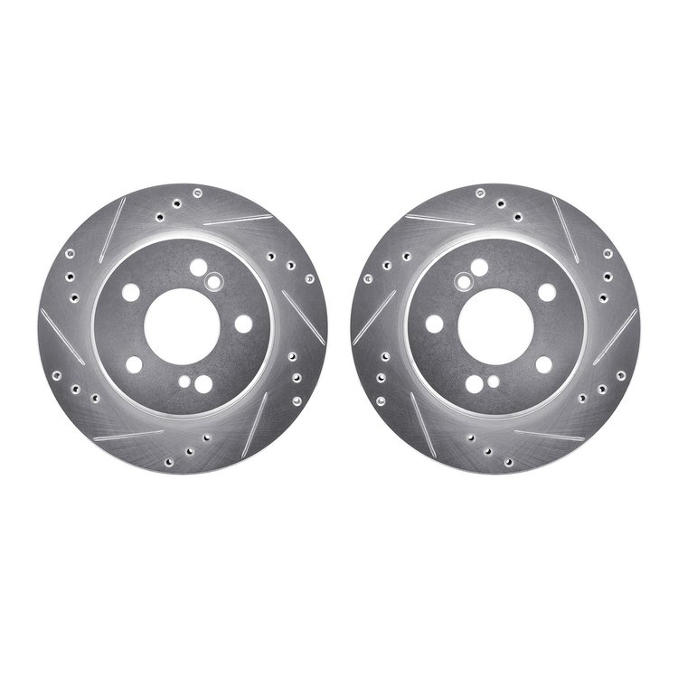 7002-63093 Drilled/Slotted Brake Rotors [Silver], 1992-1994 Mercedes-Benz, Position: Rear