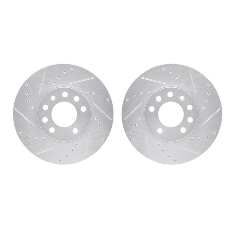 7002-65000 Drilled/Slotted Brake Rotors [Silver], 2003-2011 GM, Position: Front