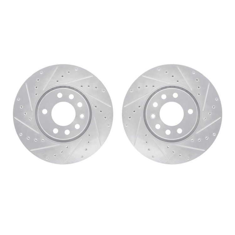 7002-65001 Drilled/Slotted Brake Rotors [Silver], 2003-2011 GM, Position: Front