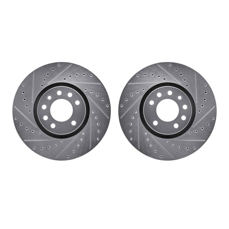 7002-65002 Drilled/Slotted Brake Rotors [Silver], 2003-2011 GM, Position: Front