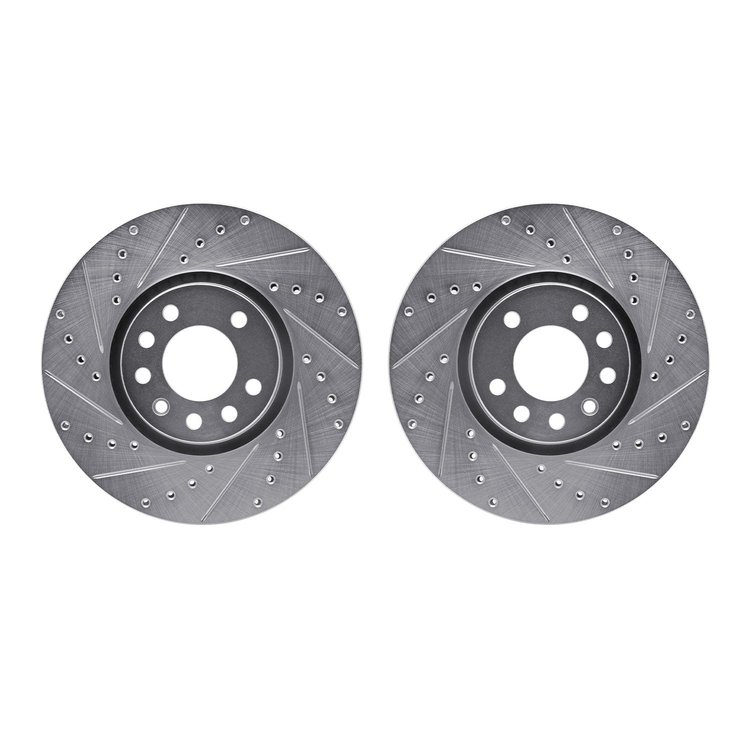 7002-65003 Drilled/Slotted Brake Rotors [Silver], 1999-2010 GM, Position: Front