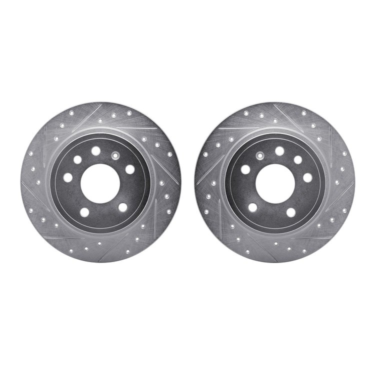 7002-65020 Drilled/Slotted Brake Rotors [Silver], 1999-2010 GM, Position: Rear