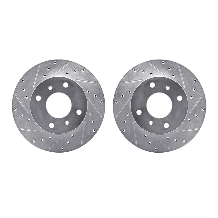 7002-67002 Drilled/Slotted Brake Rotors [Silver], 1989-2013 Multiple Makes/Models, Position: Front