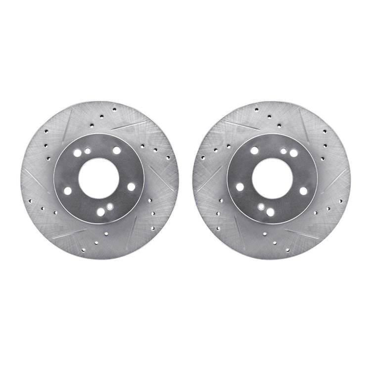 7002-67004 Drilled/Slotted Brake Rotors [Silver], 1989-1999 Infiniti/Nissan, Position: Front