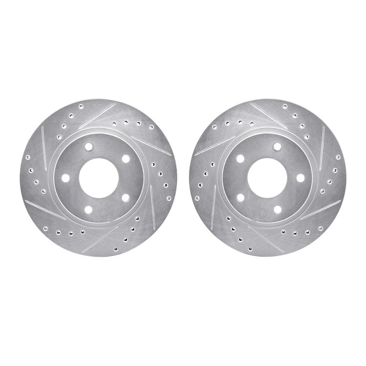 7002-67005 Drilled/Slotted Brake Rotors [Silver], 1999-2001 Infiniti/Nissan, Position: Front