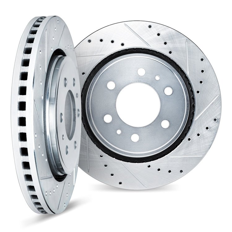 7002-67010 Drilled/Slotted Brake Rotors [Silver], 1998-2004 Infiniti/Nissan, Position: Front