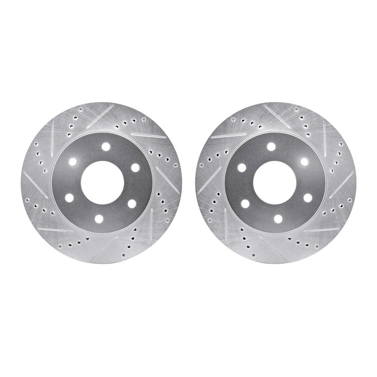 7002-67011 Drilled/Slotted Brake Rotors [Silver], 2004-2005 Infiniti/Nissan, Position: Front