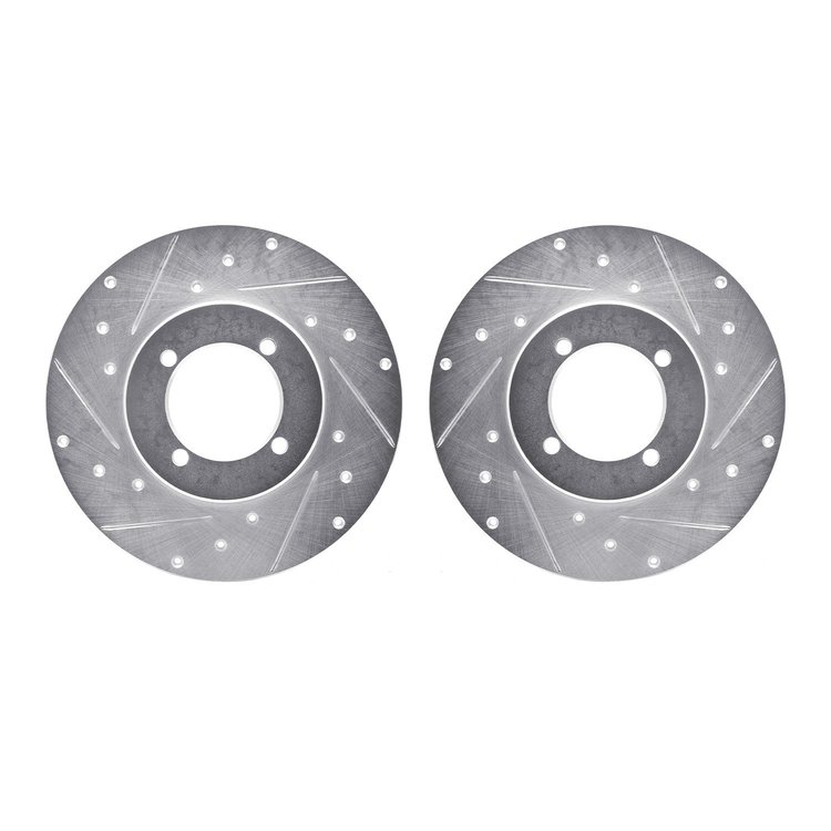 7002-67027 Drilled/Slotted Brake Rotors [Silver], 1974-1978 Infiniti/Nissan, Position: Front