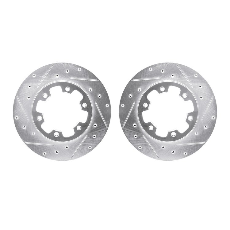 7002-67042 Drilled/Slotted Brake Rotors [Silver], 1983-1985 Infiniti/Nissan, Position: Front
