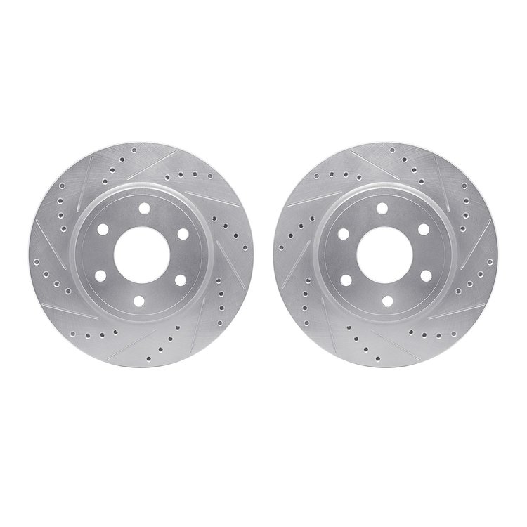 7002-67050 Drilled/Slotted Brake Rotors [Silver], 2005-2021 Multiple Makes/Models, Position: Front