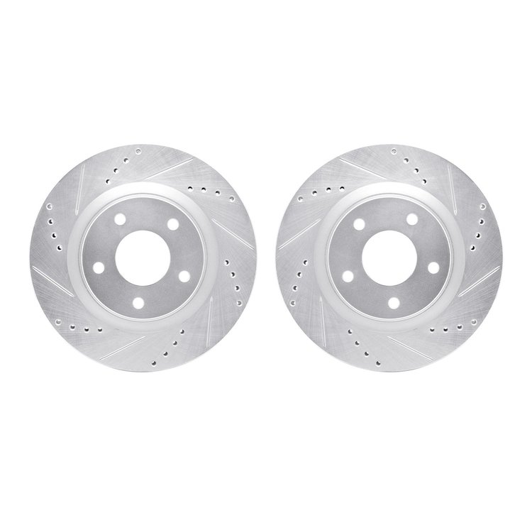 7002-67052 Drilled/Slotted Brake Rotors [Silver], 2011-2019 Infiniti/Nissan, Position: Front