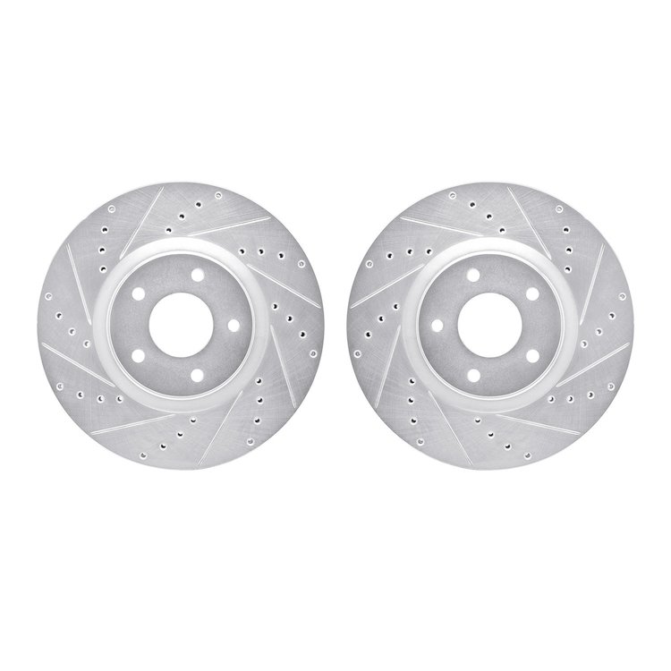 7002-67053 Drilled/Slotted Brake Rotors [Silver], 2007-2017 Multiple Makes/Models, Position: Front