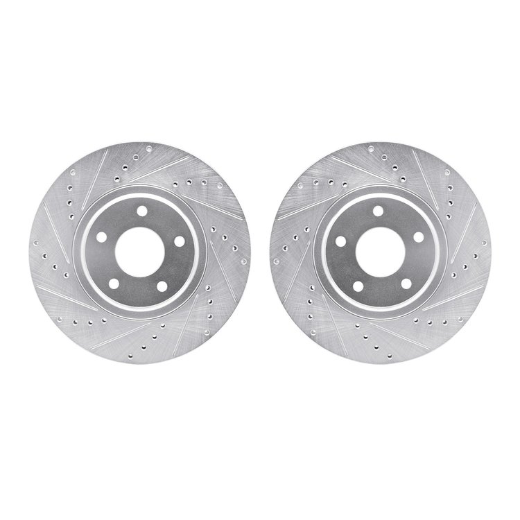 7002-67058 Drilled/Slotted Brake Rotors [Silver], 2003-2005 Infiniti/Nissan, Position: Front