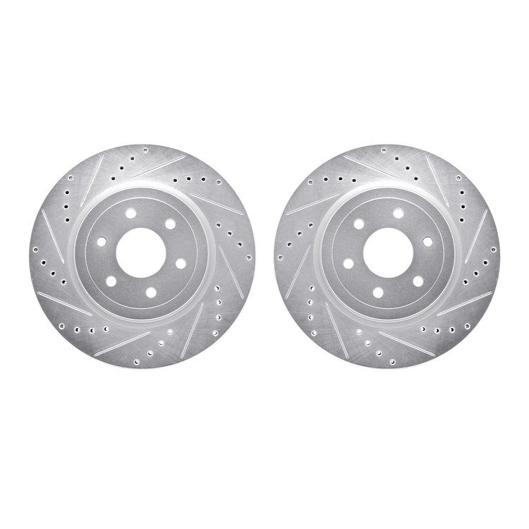 7002-67064 Drilled/Slotted Brake Rotors [Silver], 2008-2011 Infiniti/Nissan, Position: Front