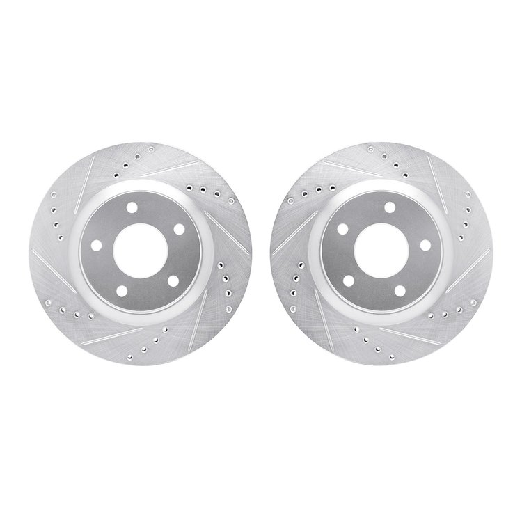 7002-67067 Drilled/Slotted Brake Rotors [Silver], 2007-2015 Infiniti/Nissan, Position: Front