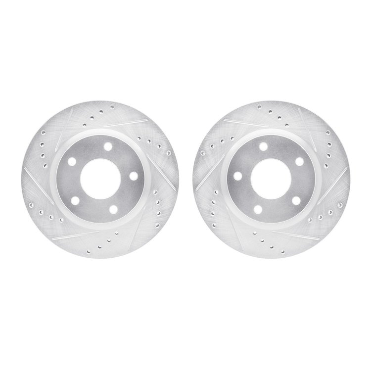 7002-67071 Drilled/Slotted Brake Rotors [Silver], 2013-2019 Infiniti/Nissan, Position: Front