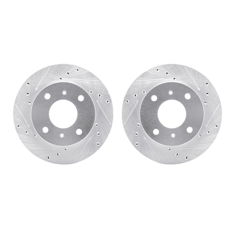 7002-67074 Drilled/Slotted Brake Rotors [Silver], 1985-1989 Infiniti/Nissan, Position: Front