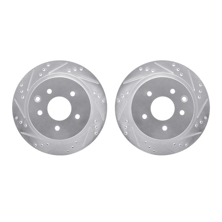 7002-67081 Drilled/Slotted Brake Rotors [Silver], Fits Select Multiple Makes/Models, Position: Rear