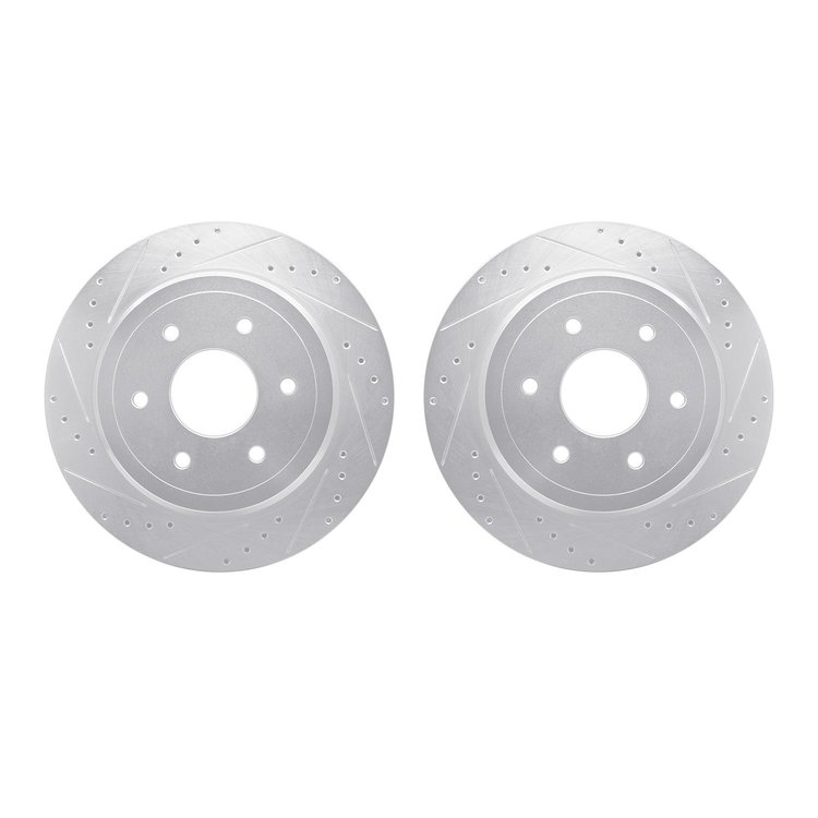 7002-67108 Drilled/Slotted Brake Rotors [Silver], Fits Select Infiniti/Nissan, Position: Rear