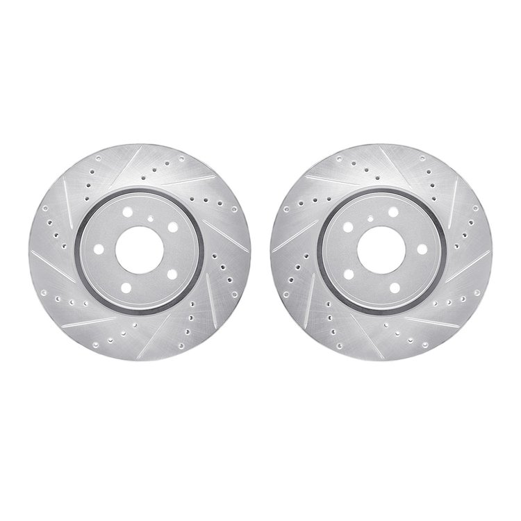 7002-68000 Drilled/Slotted Brake Rotors [Silver], 2005-2014 Infiniti/Nissan, Position: Front