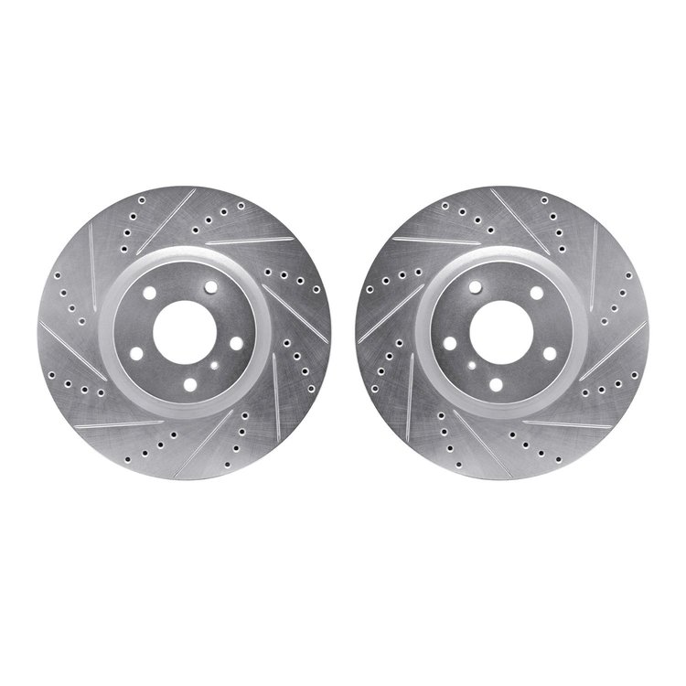 7002-68004 Drilled/Slotted Brake Rotors [Silver], 2007-2015 Infiniti/Nissan, Position: Front