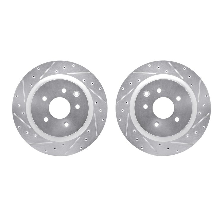 7002-68011 Drilled/Slotted Brake Rotors [Silver], 2003-2008 Infiniti/Nissan, Position: Rear