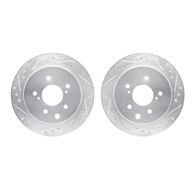 7002-68014 Drilled/Slotted Brake Rotors [Silver], 1993-2001 Infiniti/Nissan, Position: Rear