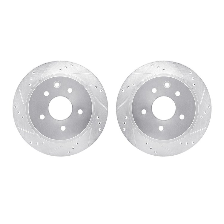 7002-68016 Drilled/Slotted Brake Rotors [Silver], 2002-2006 Infiniti/Nissan, Position: Rear