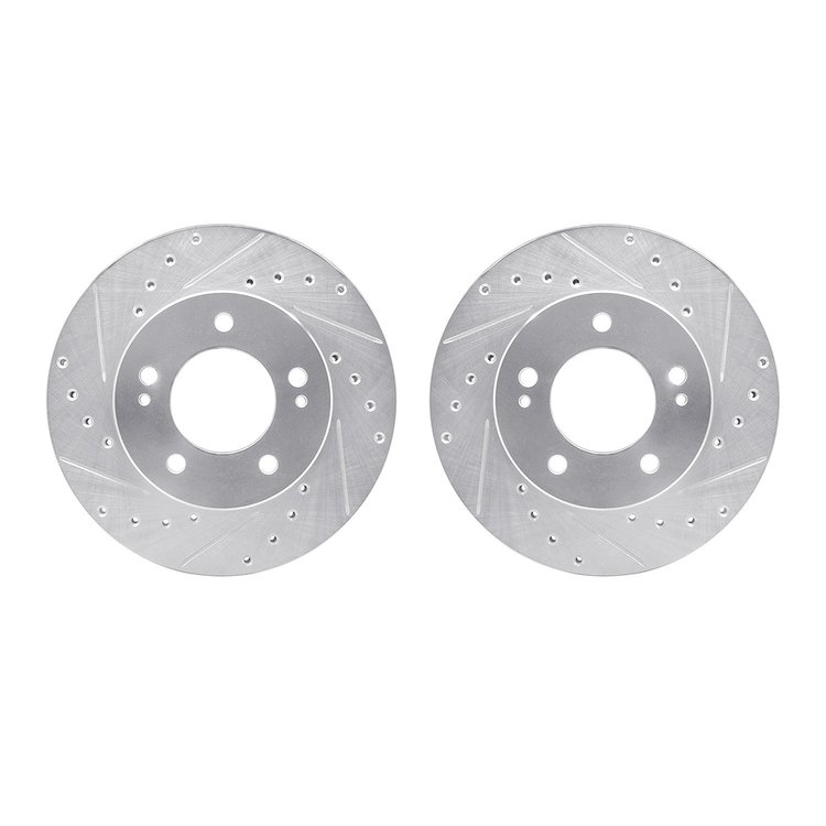 7002-72001 Drilled/Slotted Brake Rotors [Silver], 1983-1989 Multiple Makes/Models, Position: Front