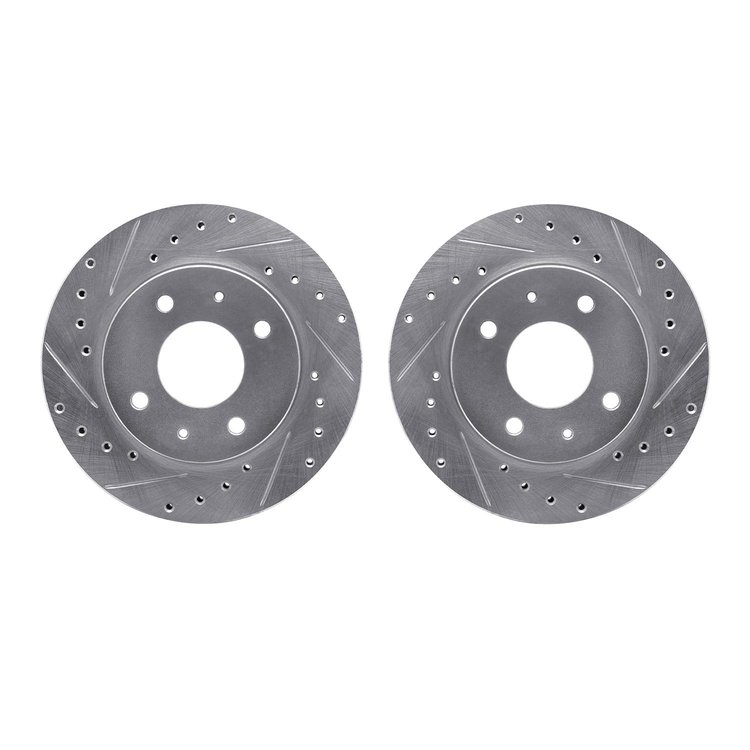 7002-72004 Drilled/Slotted Brake Rotors [Silver], 1985-1991 Multiple Makes/Models, Position: Front