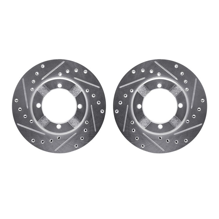 7002-72006 Drilled/Slotted Brake Rotors [Silver], 1983-1991 Multiple Makes/Models, Position: Front