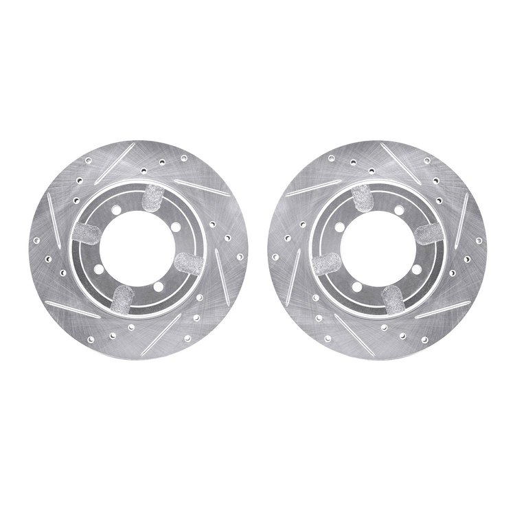 7002-72008 Drilled/Slotted Brake Rotors [Silver], 1984-1990 Multiple Makes/Models, Position: Front