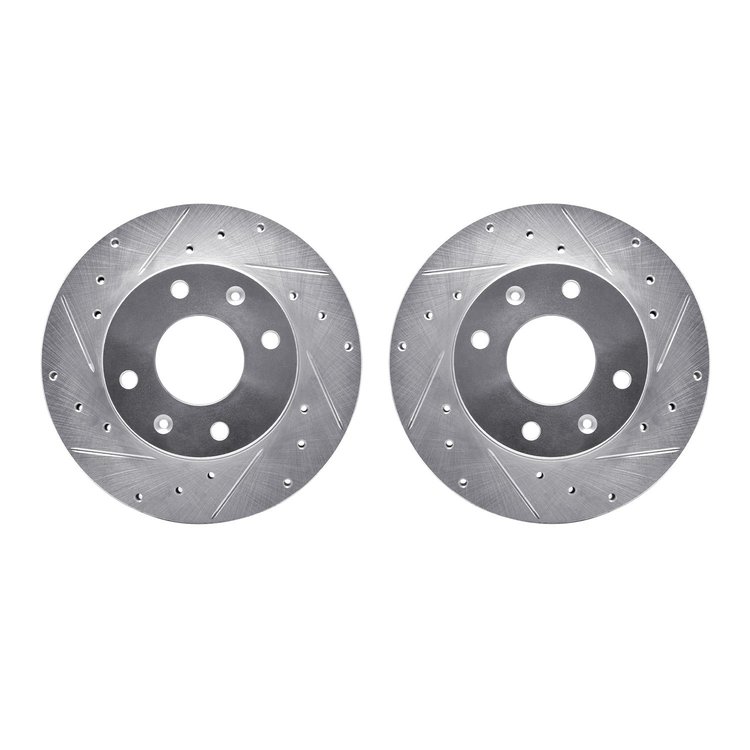 7002-72011 Drilled/Slotted Brake Rotors [Silver], 1988-2007 Multiple Makes/Models, Position: Front