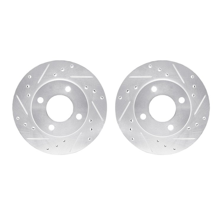 7002-72013 Drilled/Slotted Brake Rotors [Silver], 1992-2000 Multiple Makes/Models, Position: Front