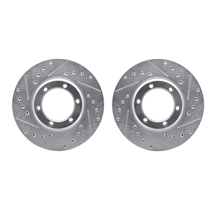7002-72015 Drilled/Slotted Brake Rotors [Silver], 1981-1987 Multiple Makes/Models, Position: Front