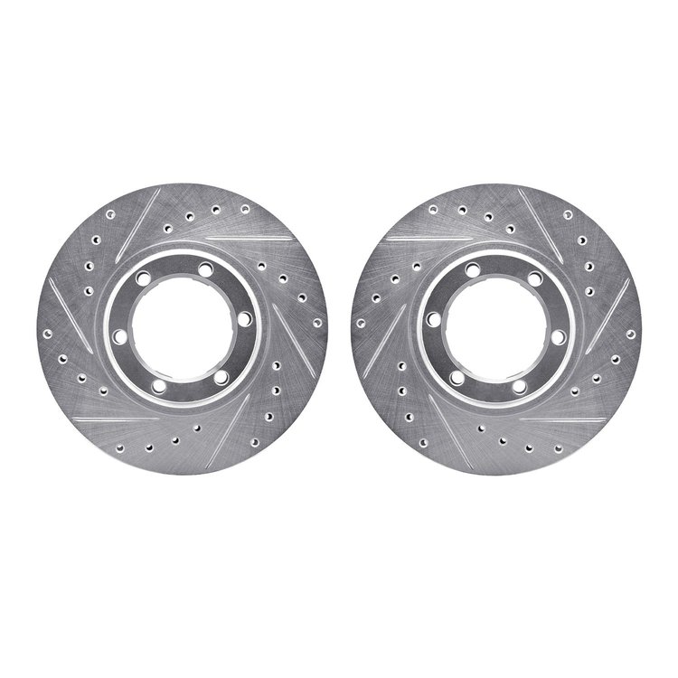 7002-72016 Drilled/Slotted Brake Rotors [Silver], 1987-1989 Multiple Makes/Models, Position: Front