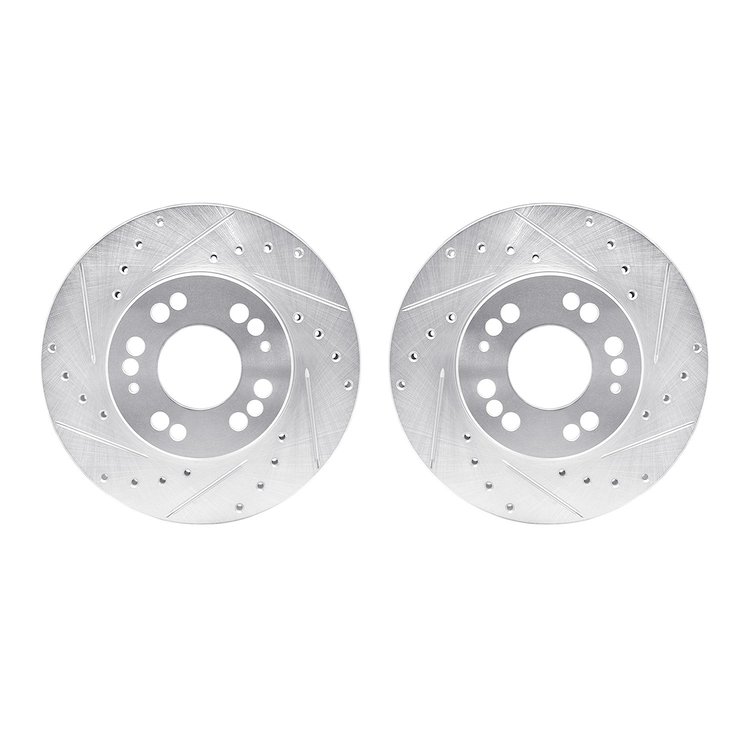 7002-72020 Drilled/Slotted Brake Rotors [Silver], 1991-2004 Multiple Makes/Models, Position: Front
