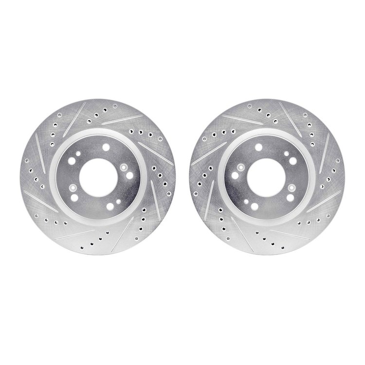 7002-72023 Drilled/Slotted Brake Rotors [Silver], 2004-2012 Mitsubishi, Position: Front