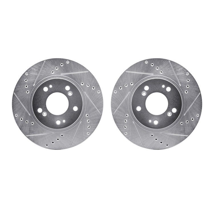7002-72024 Drilled/Slotted Brake Rotors [Silver], 2004-2011 Mitsubishi, Position: Front