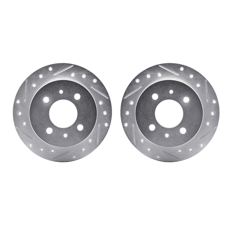 7002-72047 Drilled/Slotted Brake Rotors [Silver], 1992-1996 Multiple Makes/Models, Position: Rear