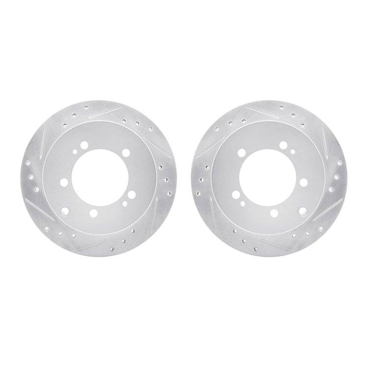 7002-72049 Drilled/Slotted Brake Rotors [Silver], 1991-1999 Multiple Makes/Models, Position: Rear