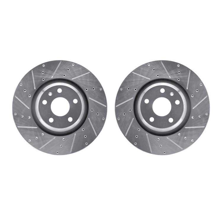 7002-73037 Drilled/Slotted Brake Rotors [Silver], 2012-2015 Audi/Volkswagen, Position: Front