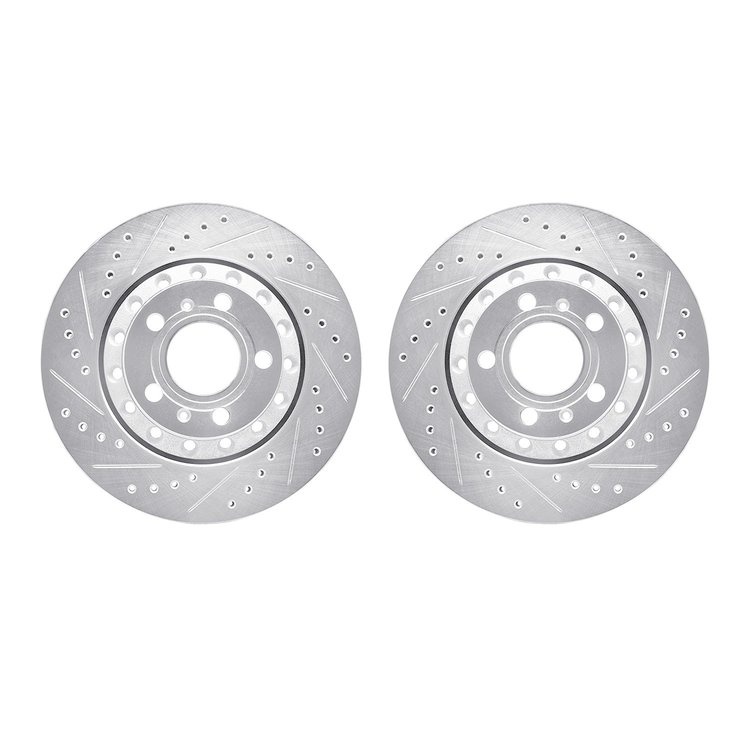 7002-73059 Drilled/Slotted Brake Rotors [Silver], 2004-2010 Audi/Volkswagen, Position: Rear
