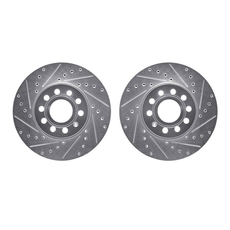 7002-74004 Drilled/Slotted Brake Rotors [Silver], Fits Select Audi/Volkswagen, Position: Front