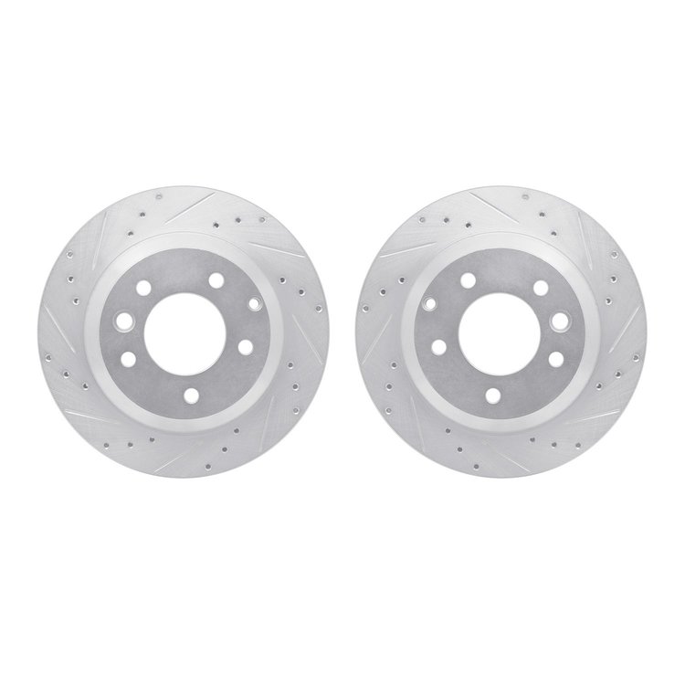 7002-74046 Drilled/Slotted Brake Rotors [Silver], 2003-2018 Multiple Makes/Models, Position: Rear