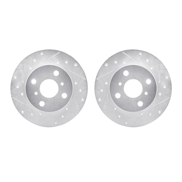7002-76000 Drilled/Slotted Brake Rotors [Silver], 1984-1988 Multiple Makes/Models, Position: Front