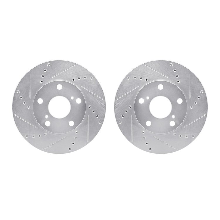 7002-76007 Drilled/Slotted Brake Rotors [Silver], 1992-2006 Lexus/Toyota/Scion, Position: Front