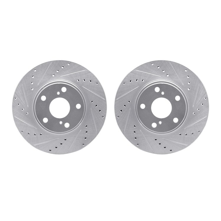 7002-76009 Drilled/Slotted Brake Rotors [Silver], 1999-2007 Lexus/Toyota/Scion, Position: Front